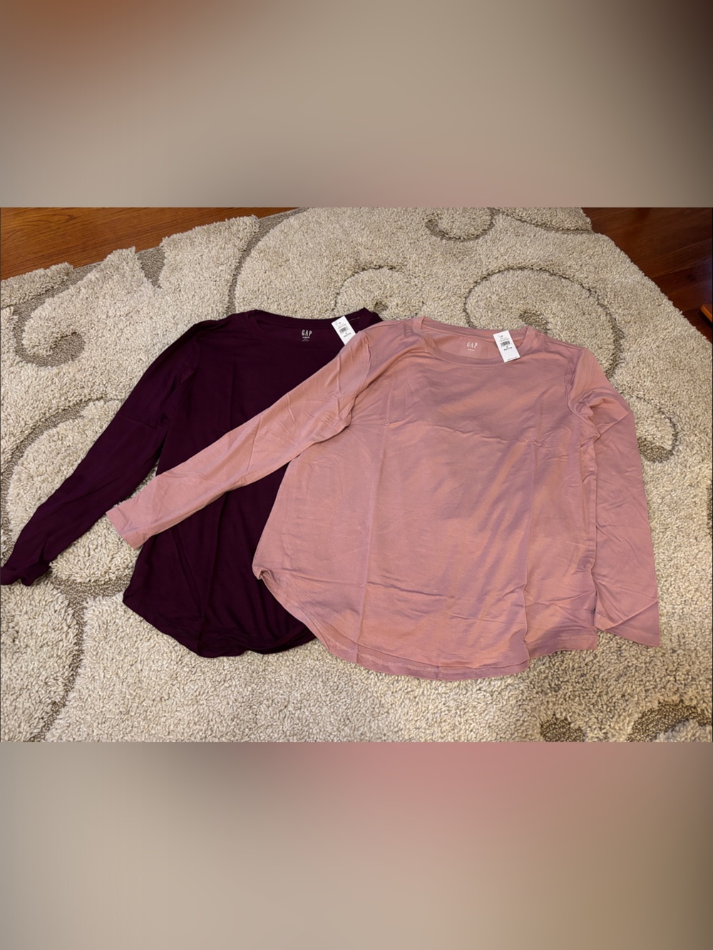GAP Long Sleeve Scoop Neck Tops - Pink and Wine